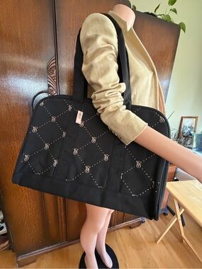 Victoria’s Secret Large Black Canvas Shoulder Tote - Logo & Rhinestones Details